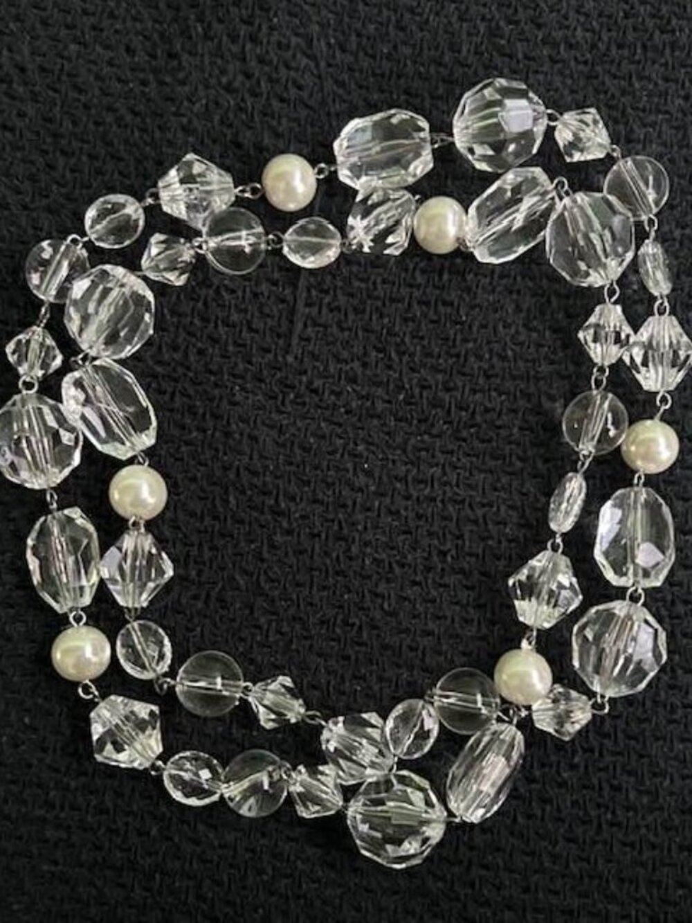 Long Pearl and Crystal Costume Necklace